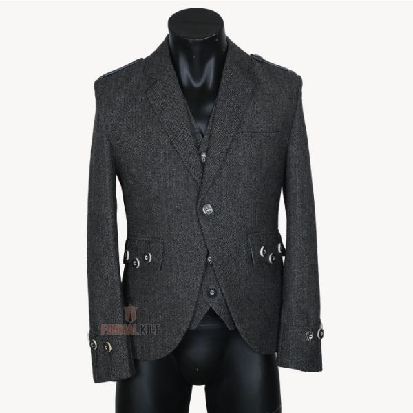 Argyle Black Tweed Kilt Jacket