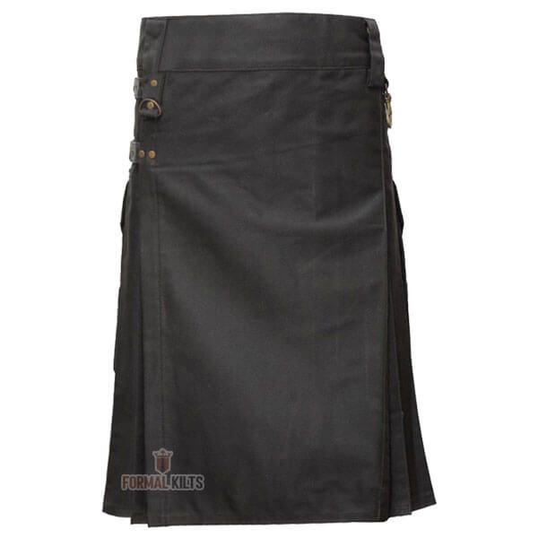 Black 4 Leather Closing Straps Utility Kilt