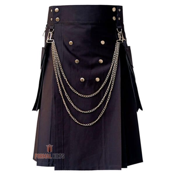 Black Fashion Utility Kilt With Chain