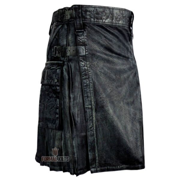 Mens Black Leather Kilt