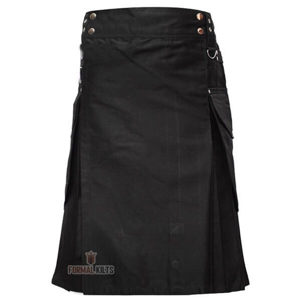 Black Modern Utility Kilt For Men