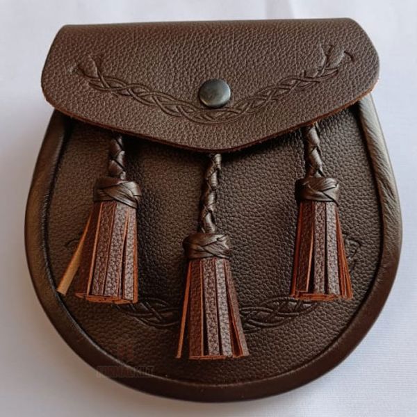 Celtic Classic Embossed Brown Leather Sporran