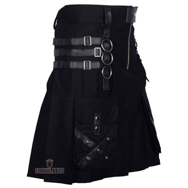 Gothic Style Leather Strap Utility Kilt