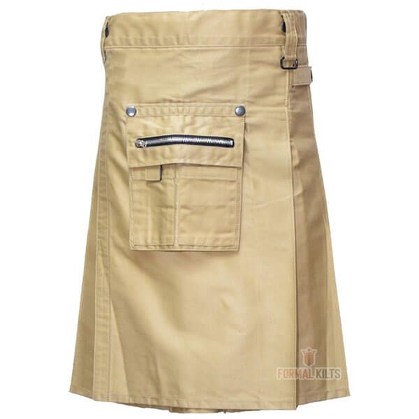 Khaki Heavy Duty Cargo Pockets Utility Kilt