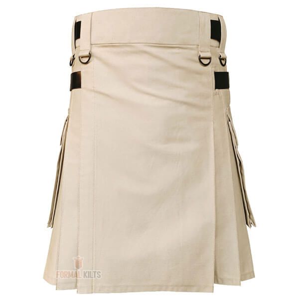 Khaki Hybrid Kilt With Leather Straps
