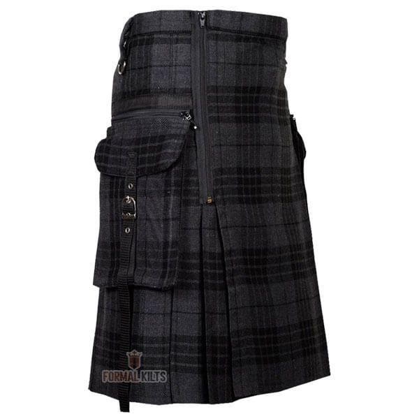 Punk Rock Gothic Grey Tartan Utility Kilt