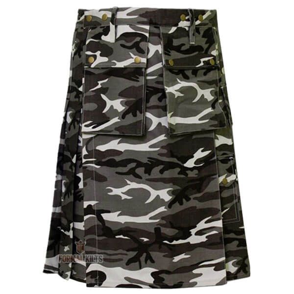 Two Front Pocket Camouflage Utility Kilt Urban